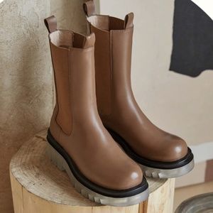 Lug Sole Taupe Chelsea Boots